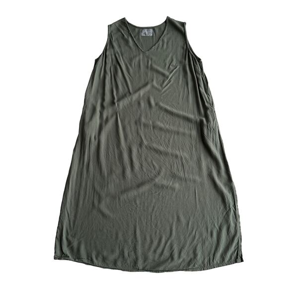 Tonle Recycled Material Lightweight V Neck Pockets Sleeveless Olive Dress XXL 2X - Picture 1 of 8